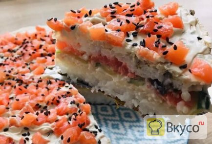 Ленивый суши-торт с семгой и сыром филадельфия, рецепт с фото пошагово и видео