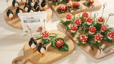 Закуски «Грибы» и «Божьи коровки» с моцареллой