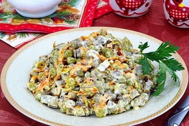 Салат с сердцем и зеленым горошком (пошаговый рецепт с фото) — Кулинарный портал Печенюка