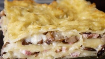 Итальянская лазанья с ветчиной и грибами