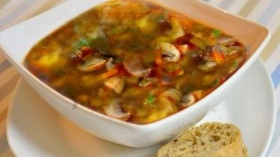 Постная грибная солянка с лимончиком