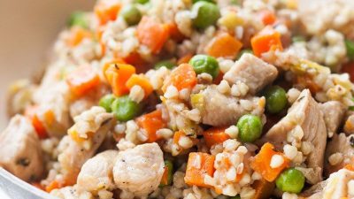 Перловка с говядиной, грибами и овощами