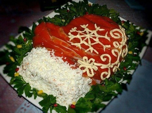Морской салат «Варежка Деда Мороза», рецепт с фото