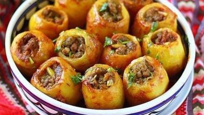 Картофельные лодочки с шампиньонами и сыром