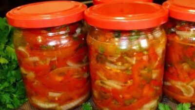 Рецепт ассорти-салата с помидорами, перцем и огурцами слоями