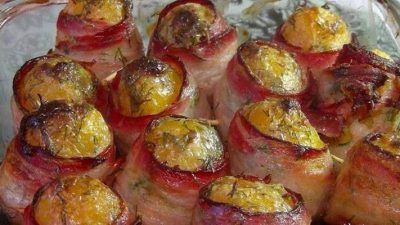 Картошка с сыром и чесноком в  беконе