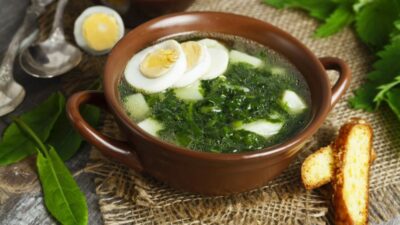 Щи на курином бульоне с яйцом и щавелем