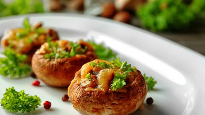 Шампиньоны, фаршированные сыром и сливочным маслом