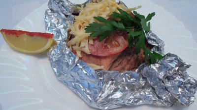 Горбуша кусочками  с сыром в фольге