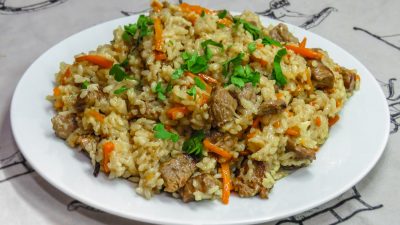 Плов из баранины с говядиной