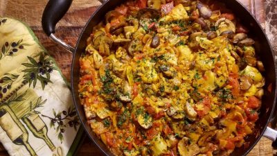 Паэлья с грибами и сыром тофу