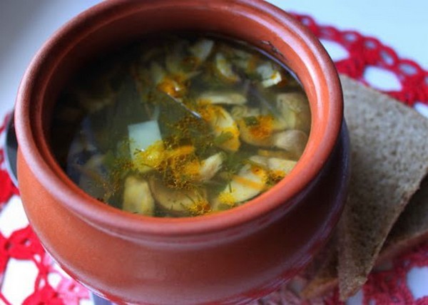 Грибной суп с овощами в горшочках