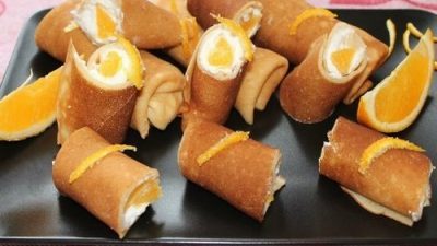 Апельсиновые блинчики с начинкой из творога