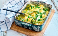 Цветная капуста и брокколи с сырным соусом в духовке