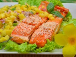 Лосось с апельсиновым джемом в духовке