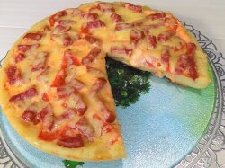 Пицца на кефире с колбасой и сыром на сковороде