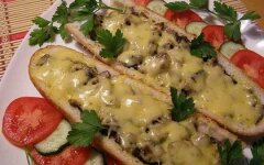 Бутерброды с грибами и моцареллой в духовке