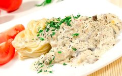 Куриное филе с грибами и сыром на сковороде