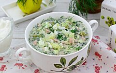 Окрошка на минералке с лимонным соком и горчицей