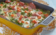 Картофельная запеканка с сардельками в духовке