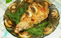 Фаршированные окорочка с шампиньонами и сыром