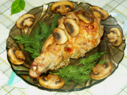 Фаршированные окорочка с шампиньонами и сыром