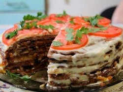 Нежный печеночный торт с грибами