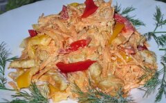 Салат из курицы, грибов и огурцов с чесночным соусом, рецепт с фото