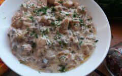 Куриное филе со свежими шампиньонами в микроволновке