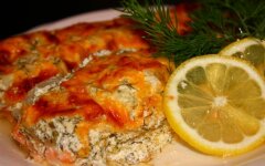 Горбуша с сыром и грибами в фольге
