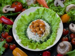 Салат «Лесная поляна» с курицей и маринованными опятами