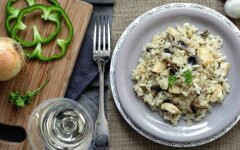 Куриные бедра с грибами и рисом