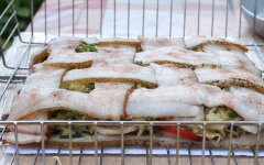 Картошка с салом, грибами и зеленью на мангале на углях