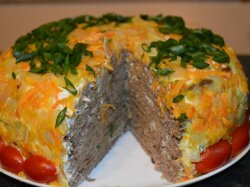 Печеночный торт с грибами и сыром «Филадельфия»