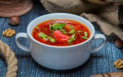 Постный борщ с болгарским перцем и чесноком