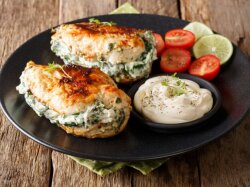 Куриные грудки с сыром и шпинатом в йогурте