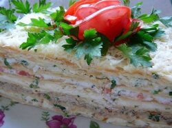 Торт «Закусочный Наполеон» с лососем