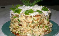 Печеночный торт с начинкой из шампиньонов