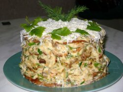 Печеночный торт с начинкой из шампиньонов