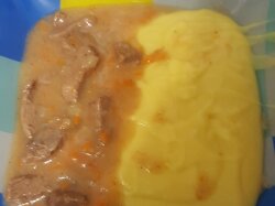 Мясной гуляш с подливкой и картофельным пюре, как в садике