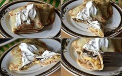 Блинчики с грибами, луком и сыром