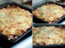Запеченное мясо с сыром и картошкой