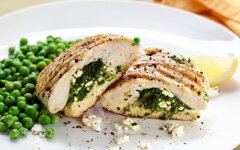 Куриное филе с ветчиной, творогом и зеленью