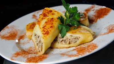 Домашние блинчики с грибами и курицей