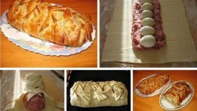 Домашний мясной рулет в тесте