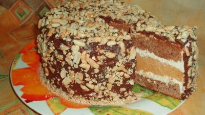 Домашний воздушный торт «Сникерс»