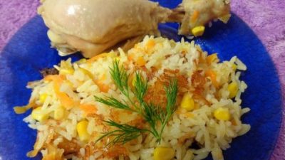 «Ежкин рис» с куриными ножками