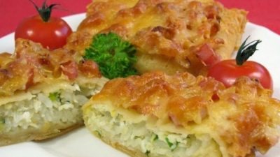 Фаршированные блины под сыром, из духовки