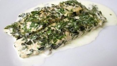 Филе горбуши с зеленью в сливках