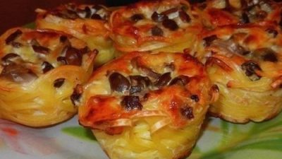 Гнезда с сырно-грибной начинкой